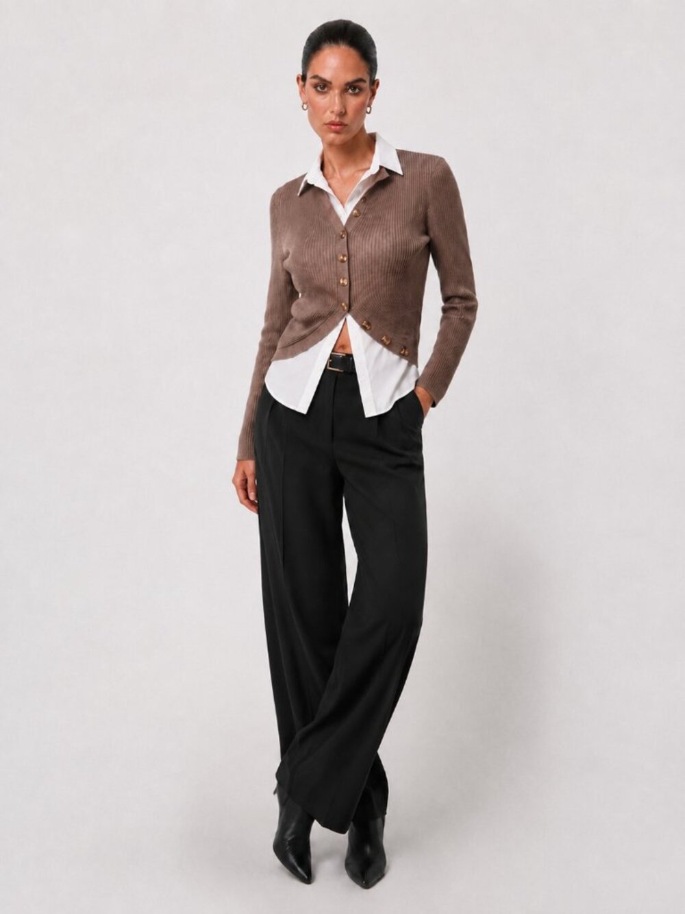 Forcast Abaya Button Knit Cropped Cardigan - Mocha